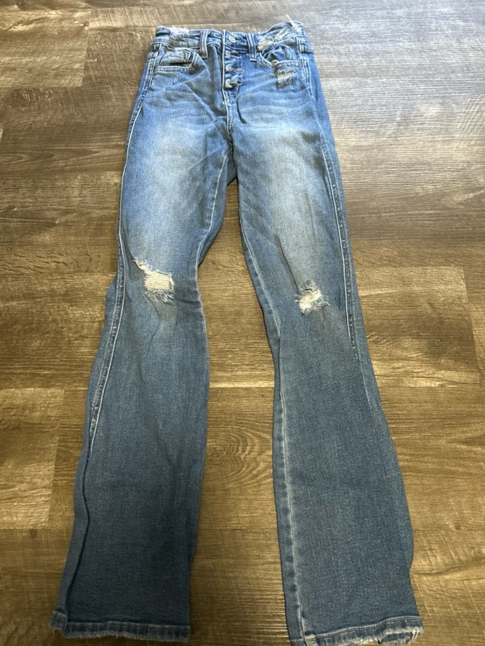 Flying Monkey Mid Blue Distressed Flare Jeans